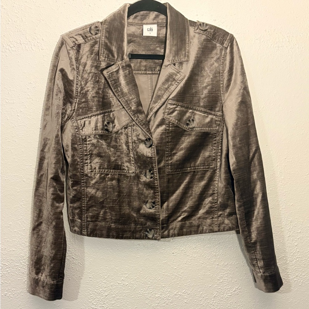 Cabi Sunday Topper Velvet Moto Jacket Brown Button Up Size S - Picture 2 of 7